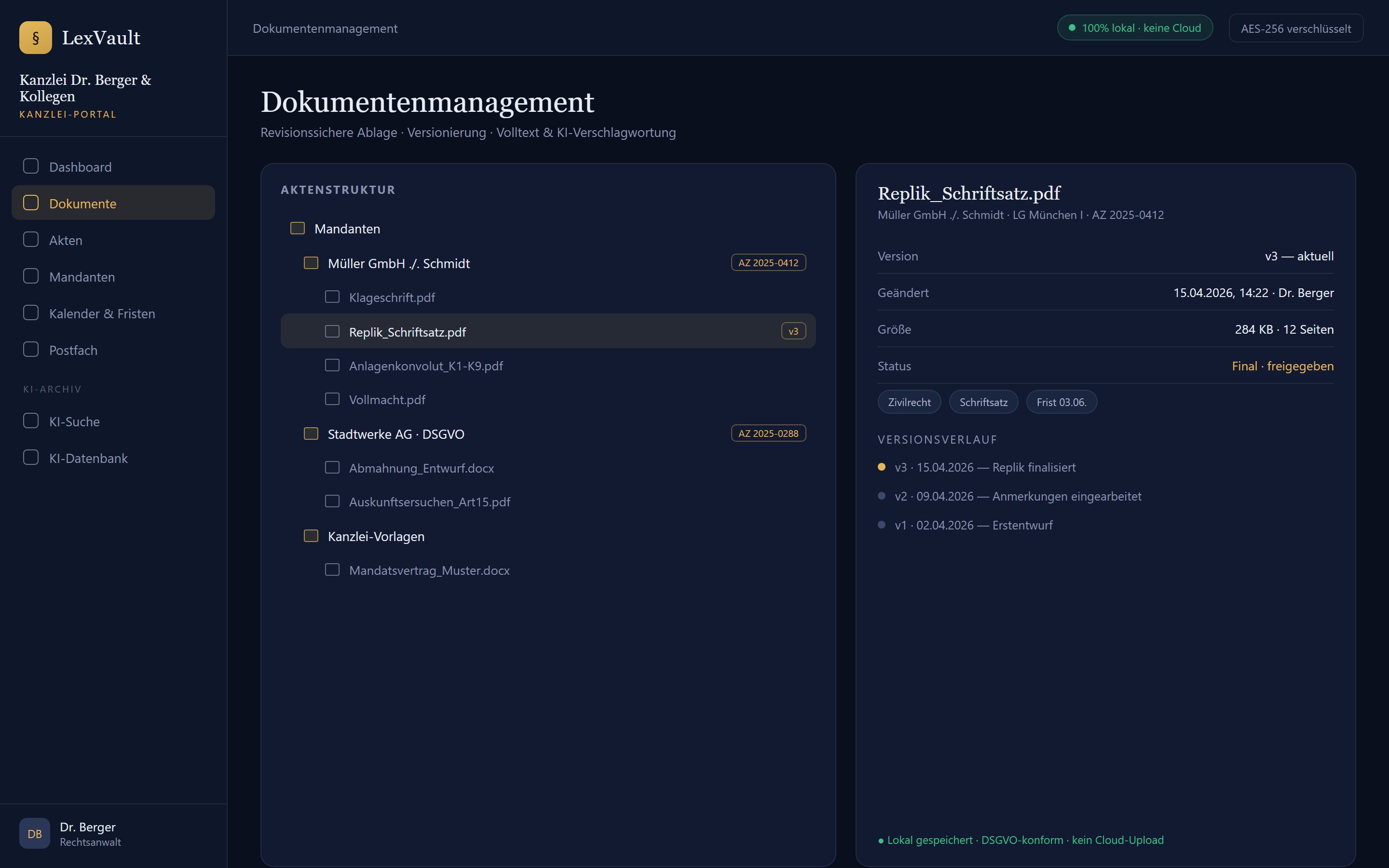 LexVault — Dokumentenmanagement mit Versionsverlauf
