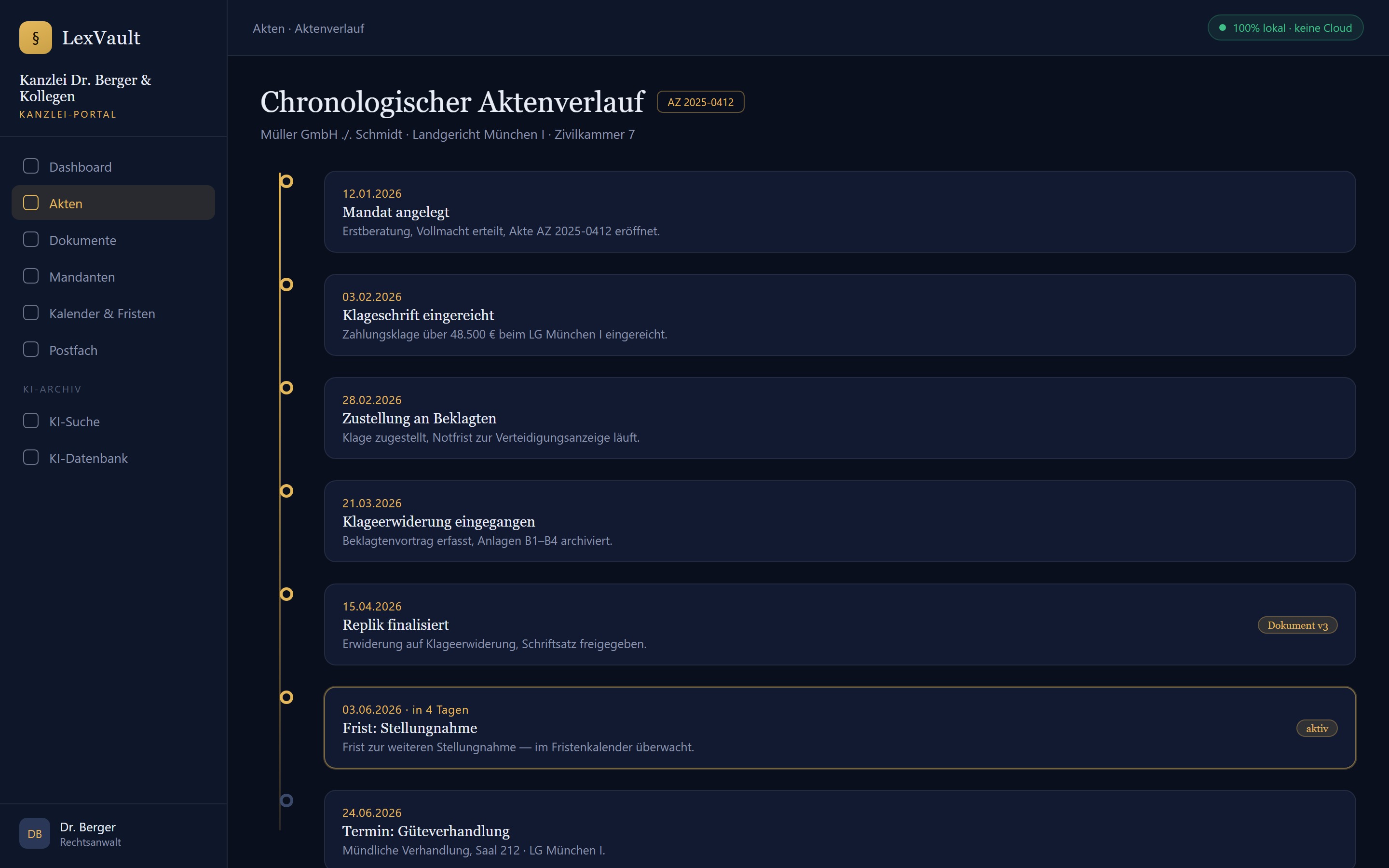 LexVault — Chronologischer Aktenverlauf