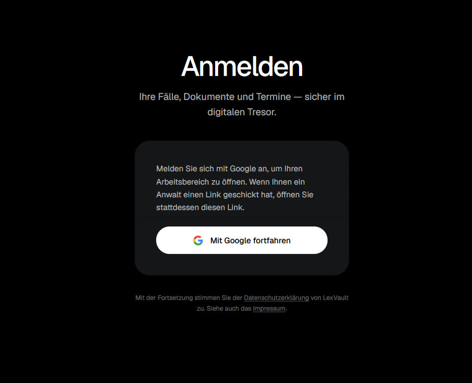 LexVault Anmeldung mit Google