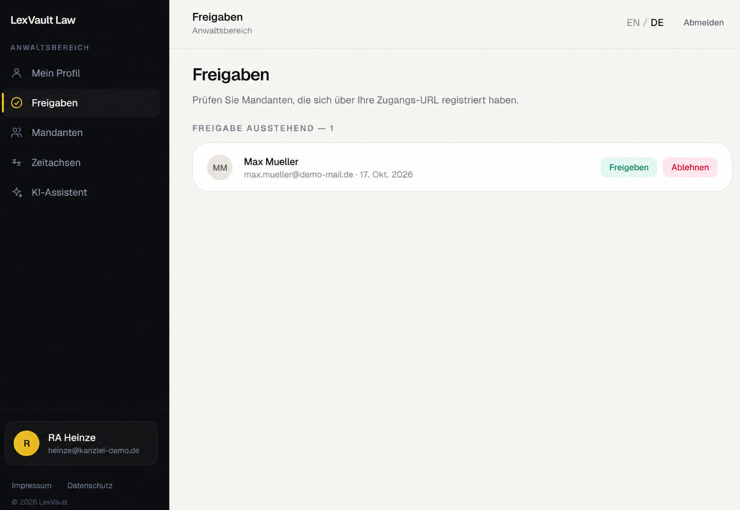 LexVault Freigaben im Anwaltsbereich