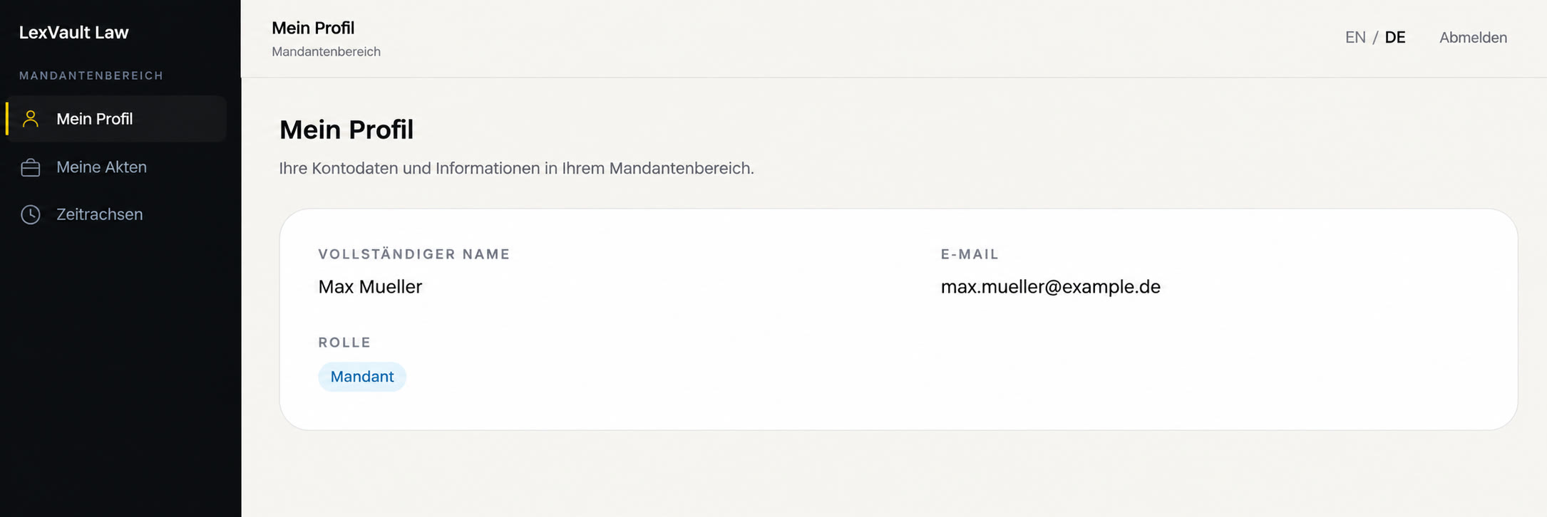 LexVault Mein Profil im Mandantenbereich