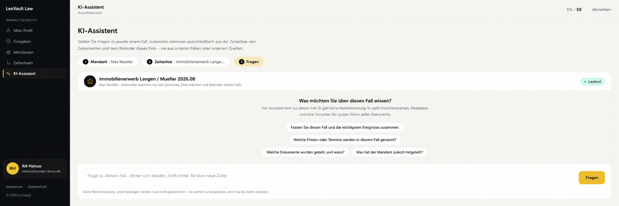 LexVault KI-Assistent im Anwaltsbereich